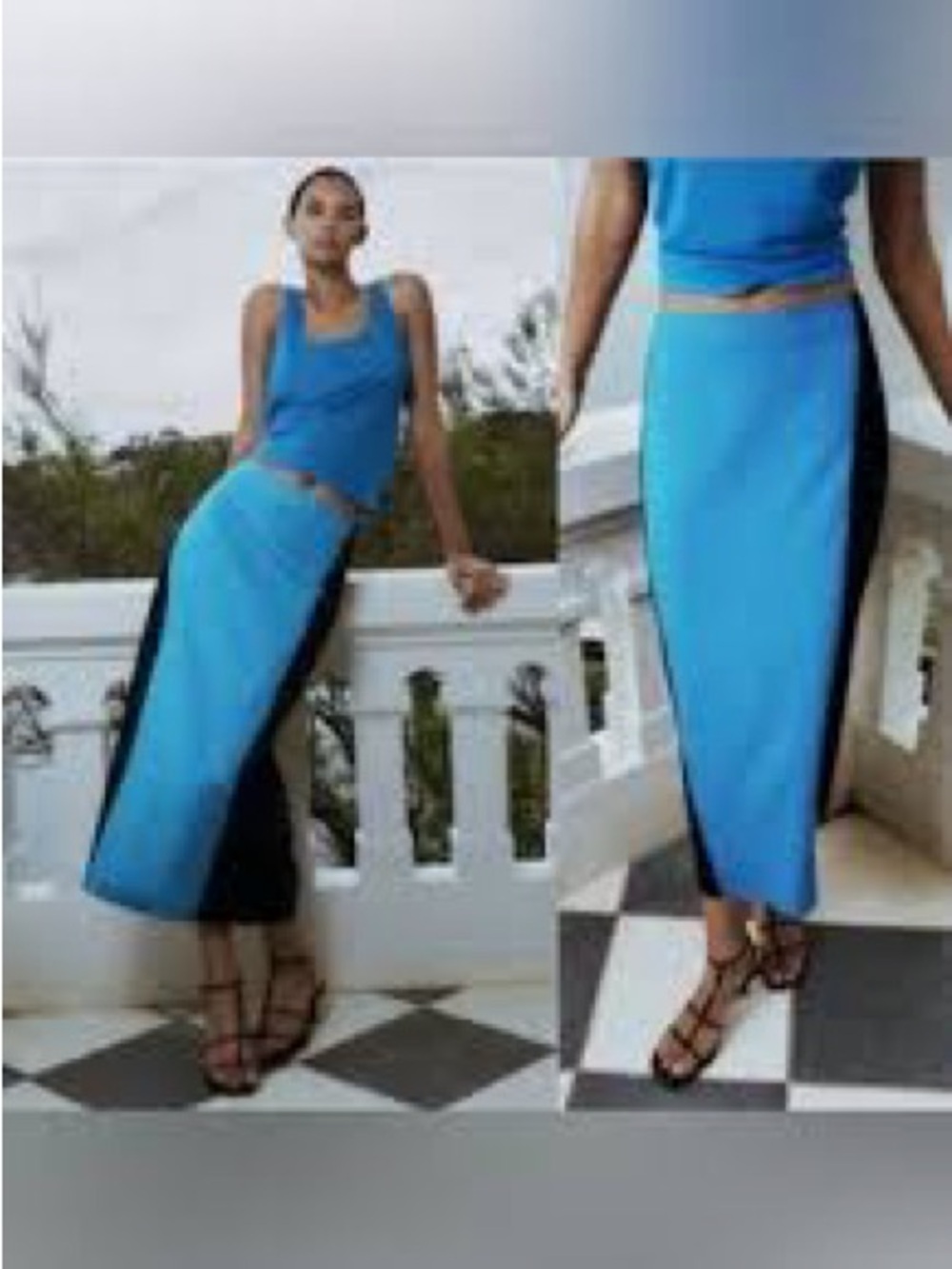 Zara Blue Maxi Skirt with Black Side Panels